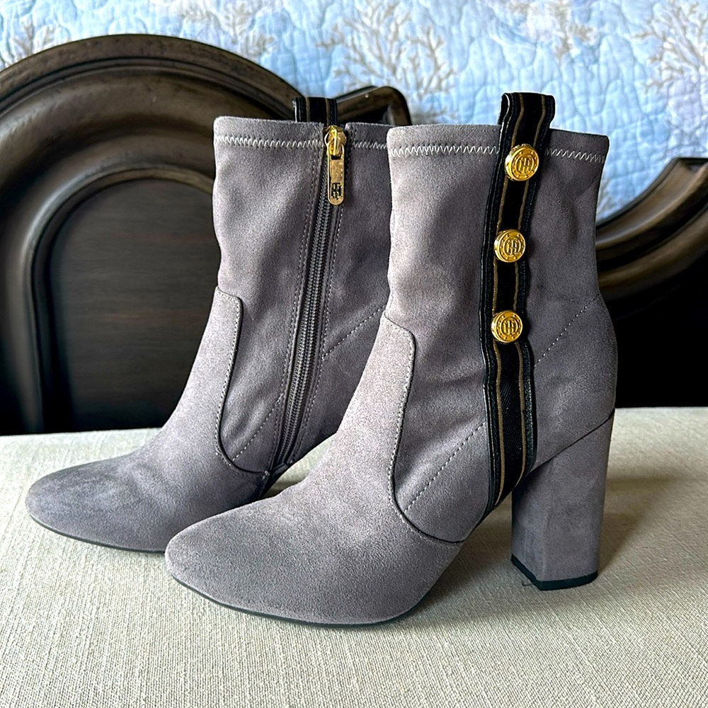 Tommy Hilfiger High Heel Boots Gray Faux Suede